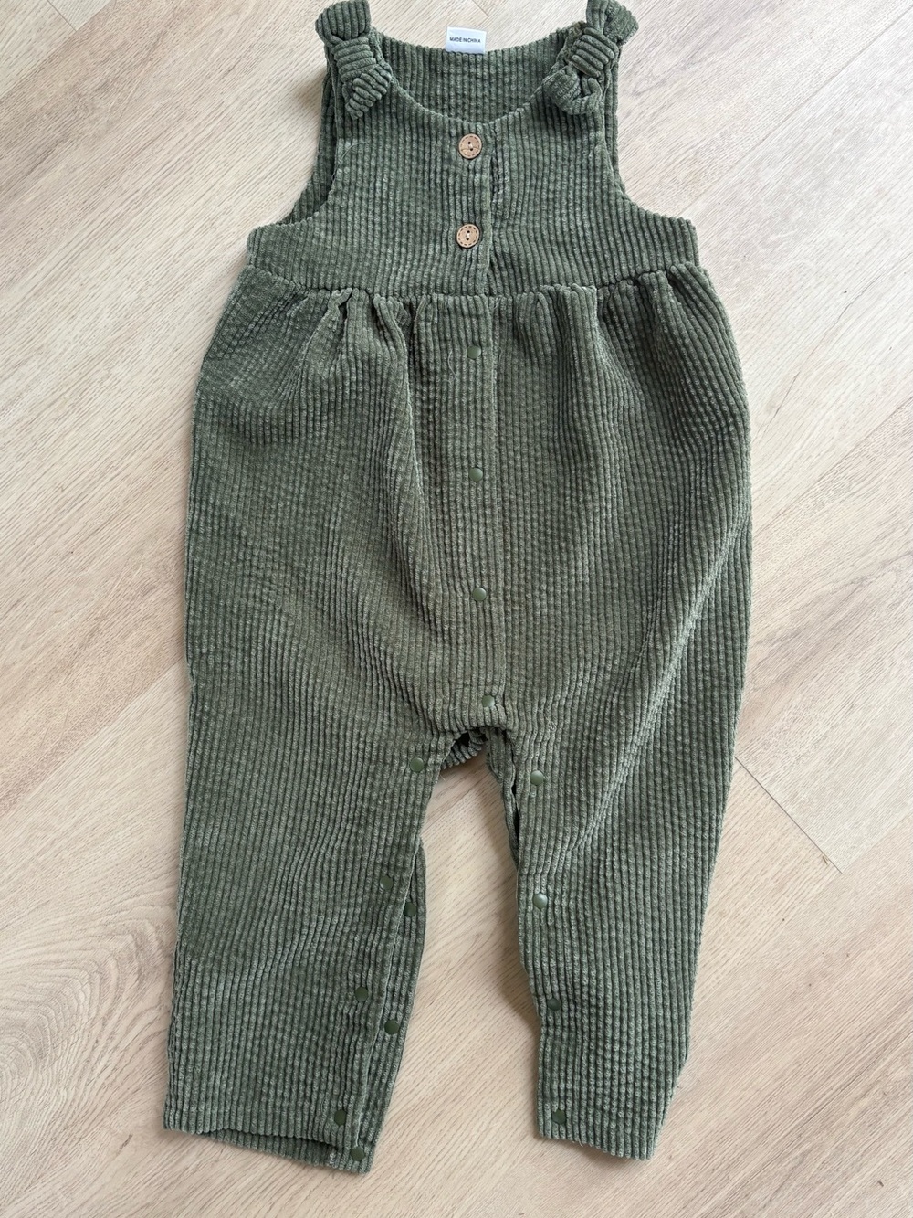Olive Green Corduroy Baby Romper Overalls